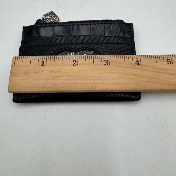 BRIGHTON Small ID Wallet Black Heart woman’s pebble leather floral basket zipper - Picture 8 of 9